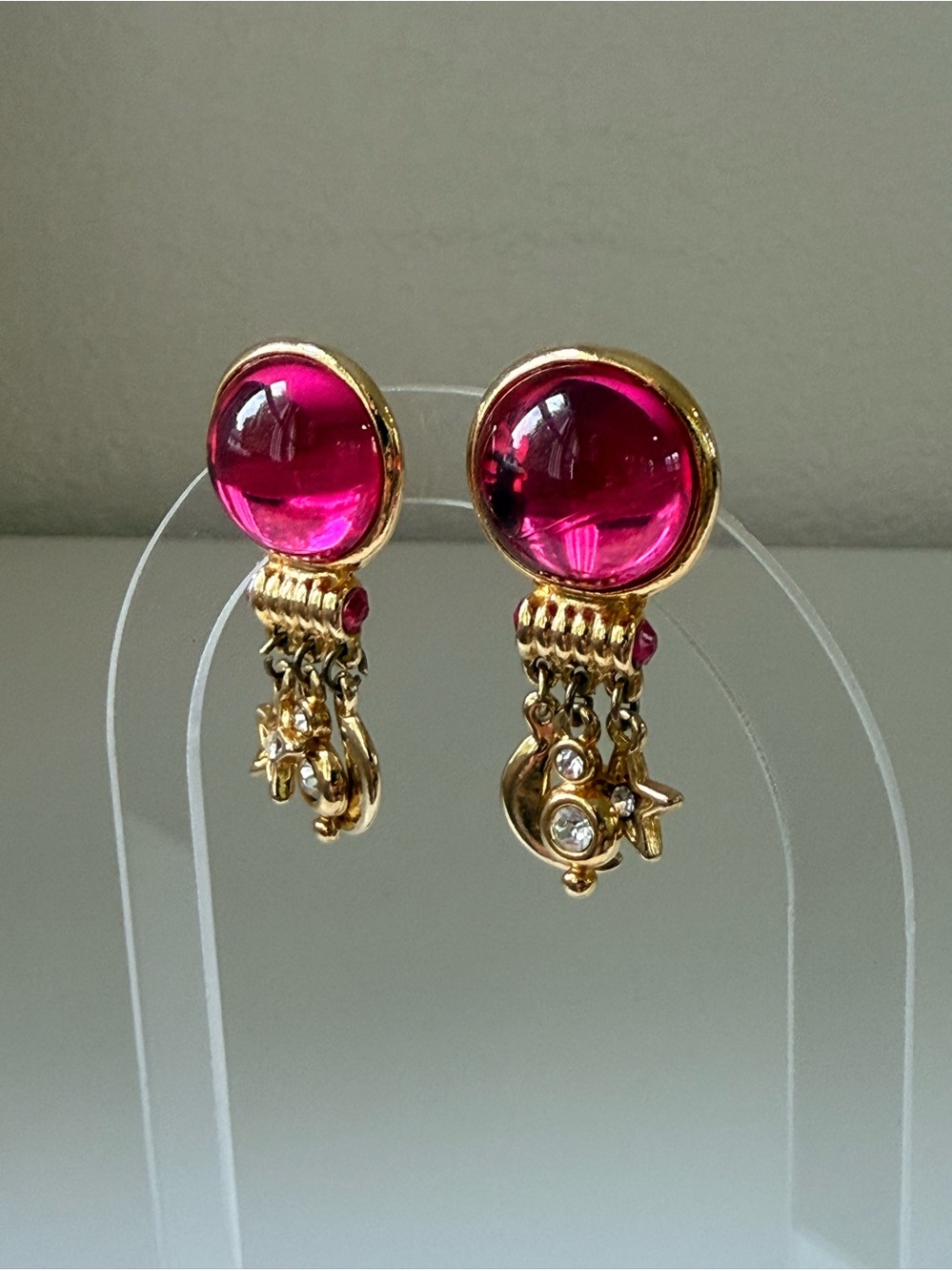 Antique Glass Celestial dangle clip-on earrings